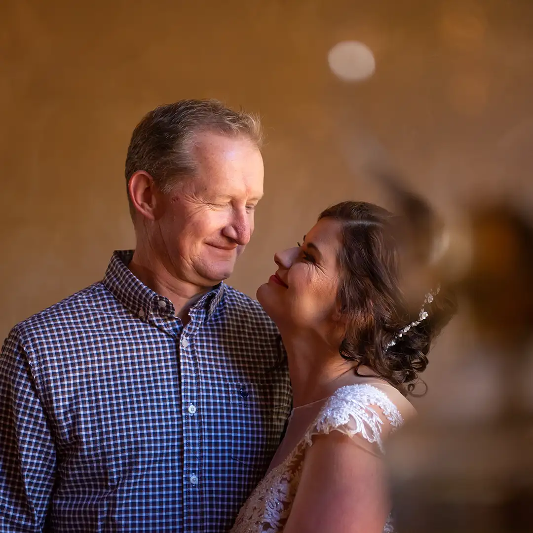 Wedding couple embracing
